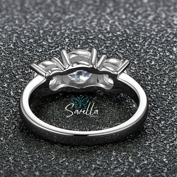 2ct Trilogy Ring 3 Stone Moissanite Band Solid Sterling Silver - Picture 5 of 5